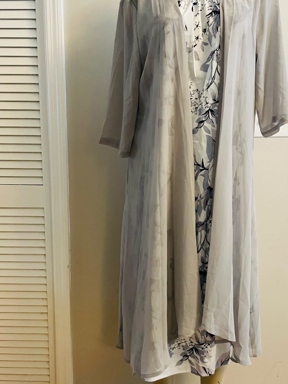Light Gray Chiffon Overlay Dress with Floral Slip